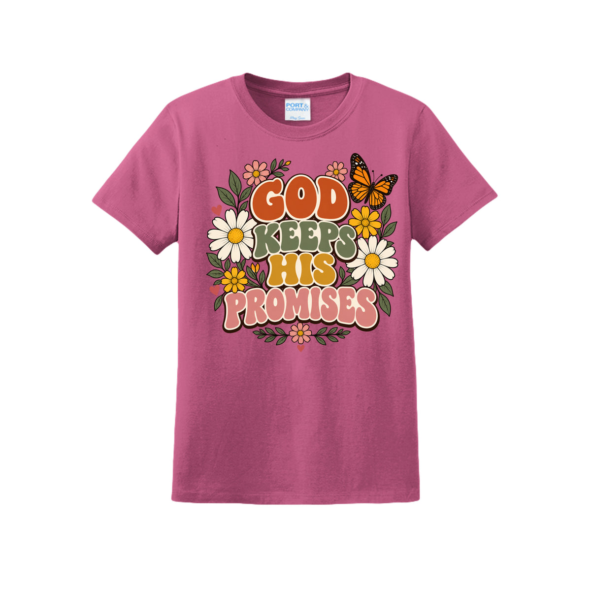God Keeps His Promises tee in Sangria, front view