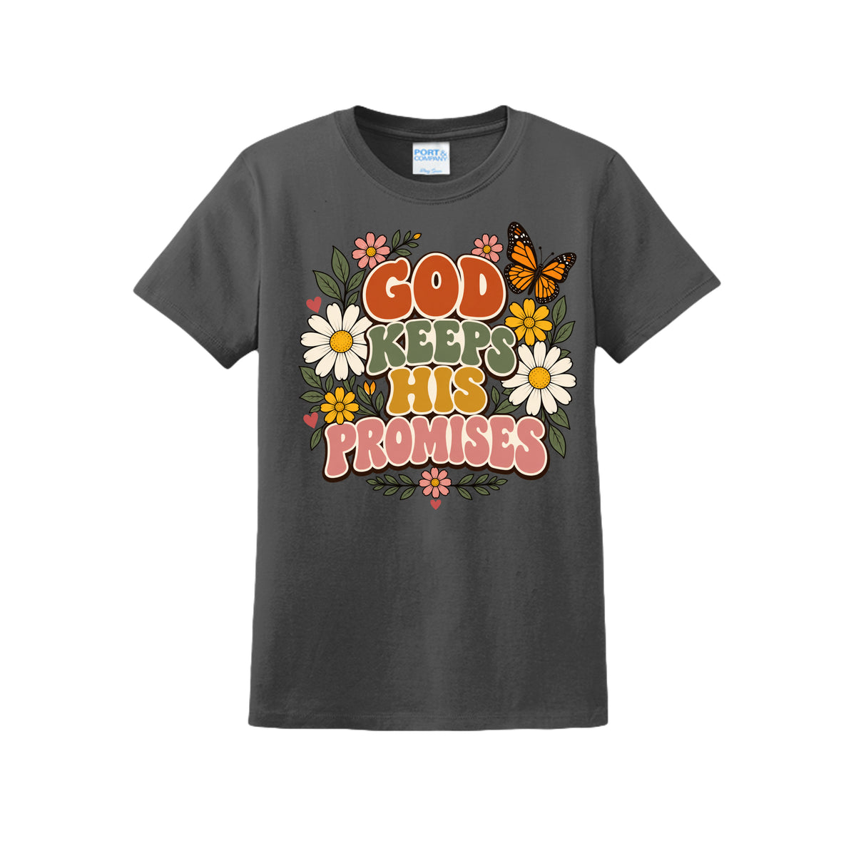 God Keeps His Promises tee in Charcoal, front view