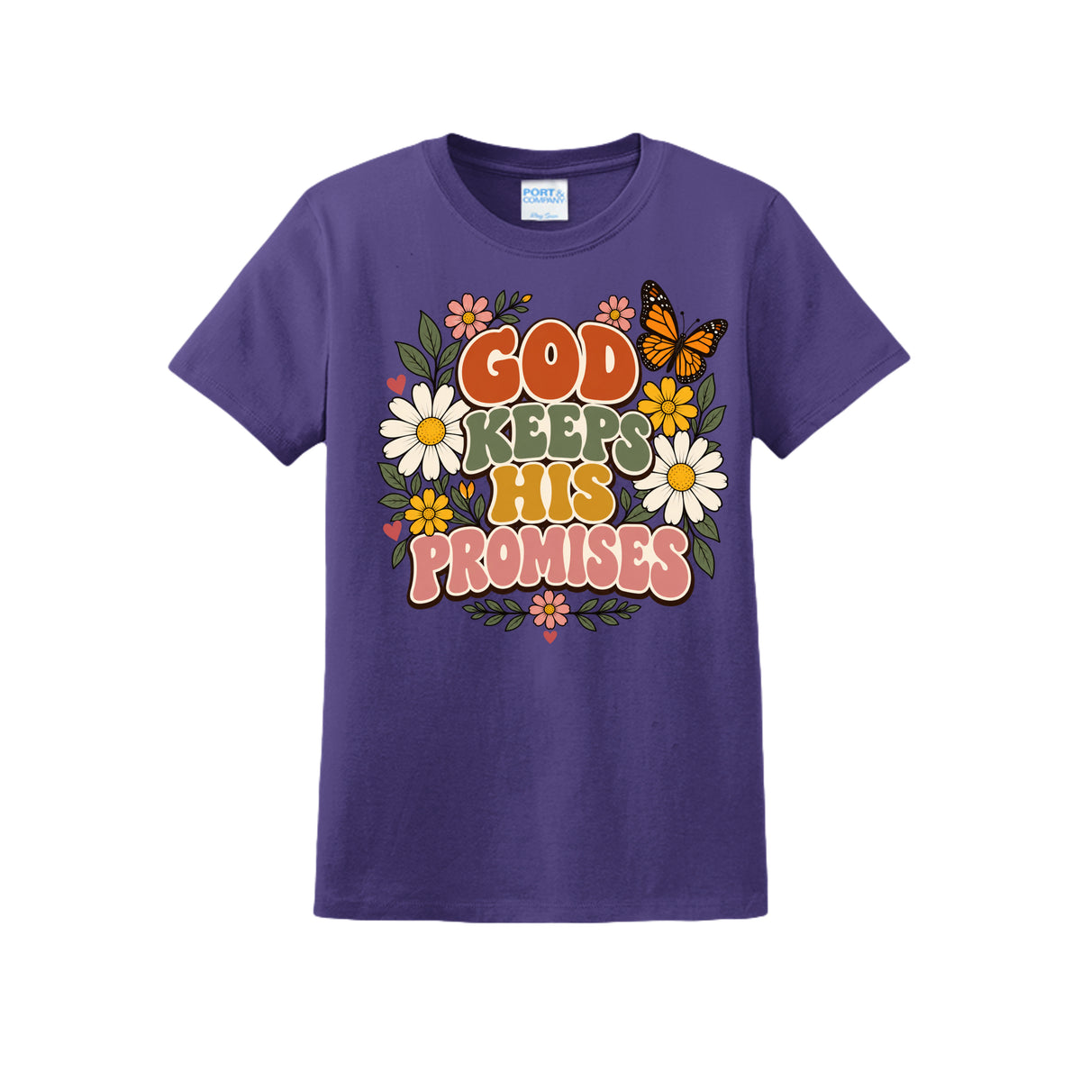 God Keeps His Promises tee in Purple, front view