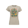 In the Waiting, God Is Working tee in Sand, front view