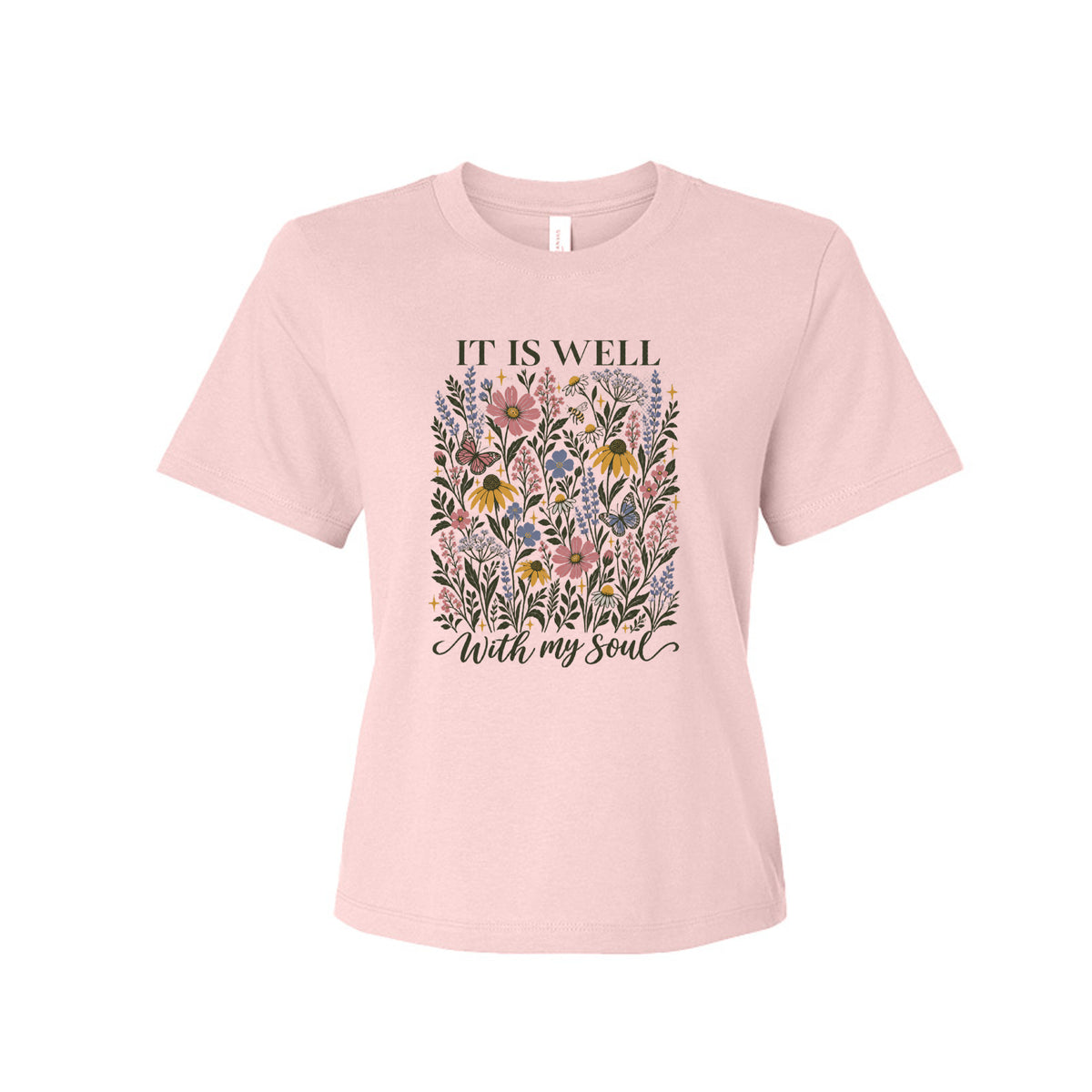 It Is Well With My Soul floral tee in Soft Pink, front view