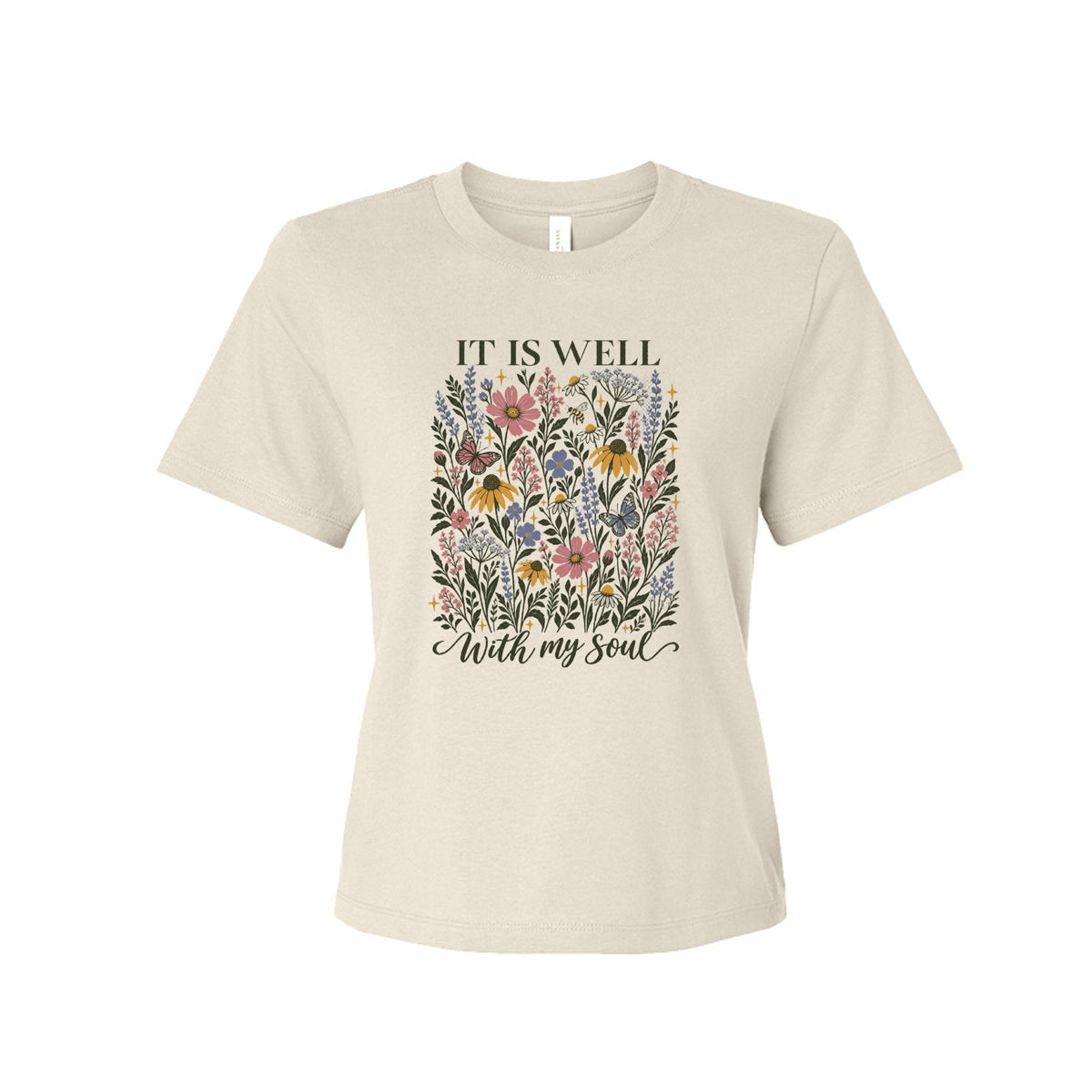 It Is Well With My Soul floral tee in Natural, front view