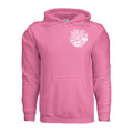 In the Waiting, God Is Working floral hoodie in Pink Lemonade, front view with small wildflower chest emblem